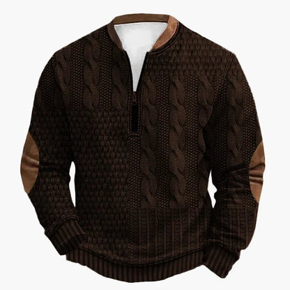 Men's knitted look sweatshirt with stand-up collar and zipper – stylish casual pullover for everyday and outdoor use