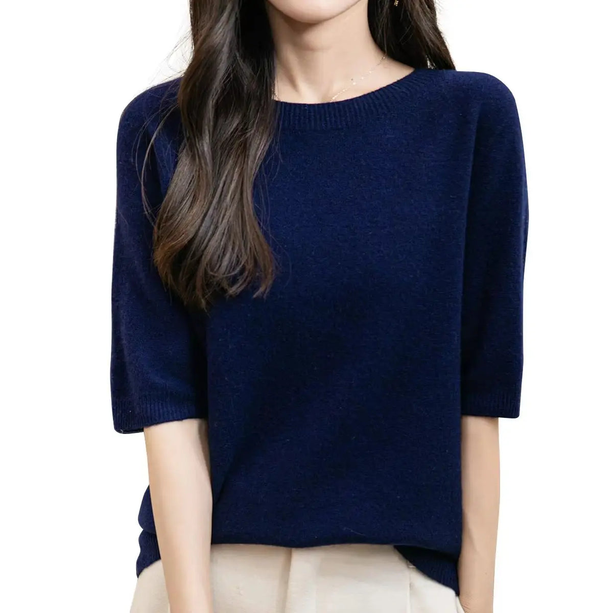 Women's short-sleeve sweater with crew neck - Soft top for women