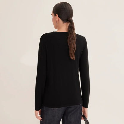 Women's Casual Crew-Neck Long-Sleeve Top with Chest Pocket