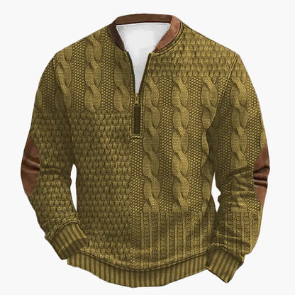 Men's knitted look sweatshirt with stand-up collar and zipper – stylish casual pullover for everyday and outdoor use