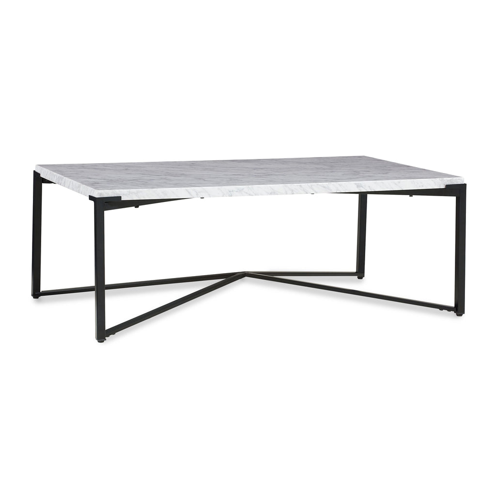 Salontafel Carrara-marmer metaal Saxon mat zwart, H 43 x D 71 cm voor de woonkamer