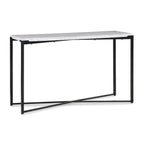 Consoletafel Carrara-marmer en metaal Saxon, mat zwart onderstel – 127 x 43 x 76 cm, voor hal of woonkamer