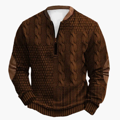 Men's knitted look sweatshirt with stand-up collar and zipper – stylish casual pullover for everyday and outdoor use