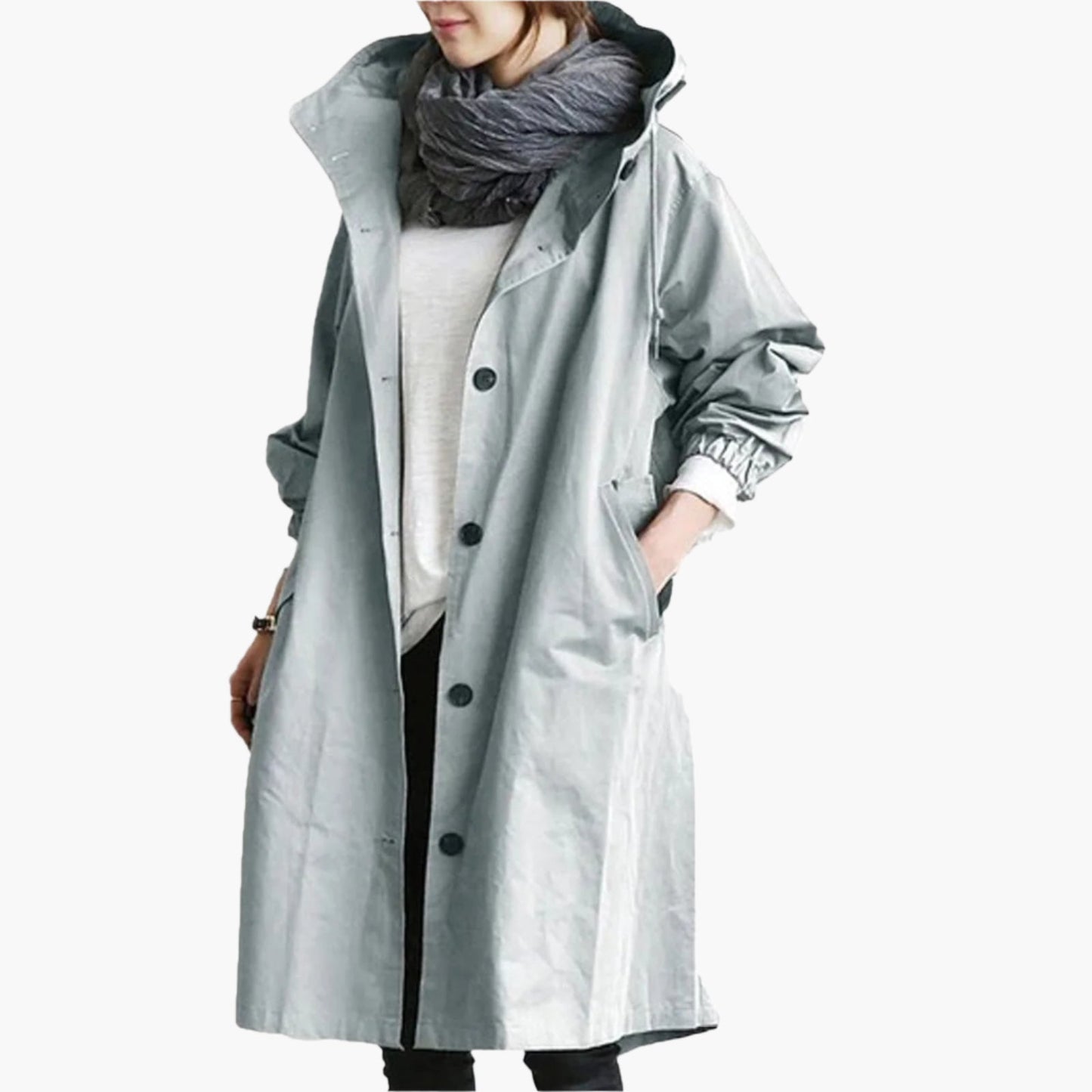 Women's Long Rain Jacket – Stylish Transitional Jacket with Hood, Fashionable Everyday Companion for Rainy Weather
