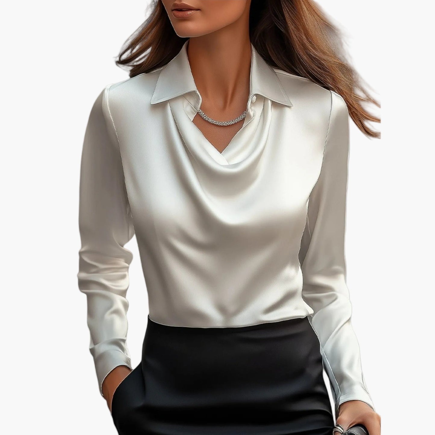 Women's Elegant Blouse with Waterfall Collar – Business & Festive Look