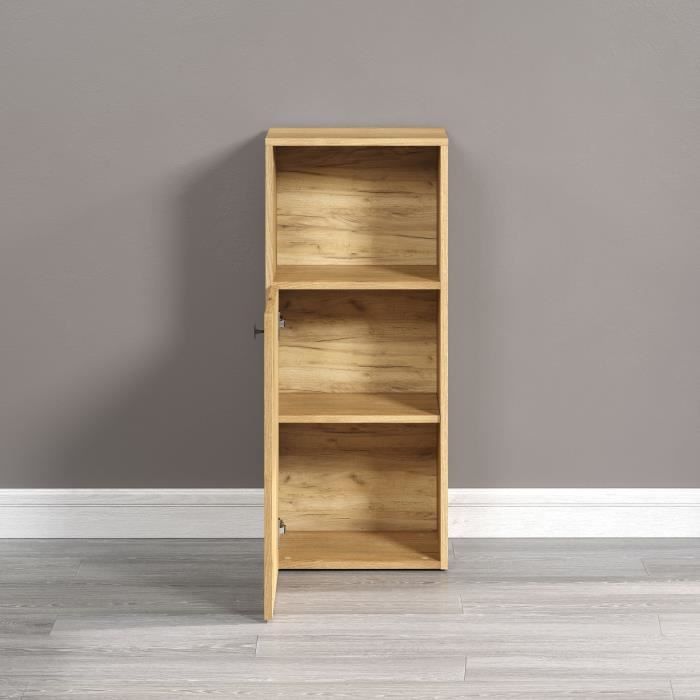 Badkamerkast eikendecor met open vak en lamellendeur, naturel, 40 x 95 x 31 cm, badkamer