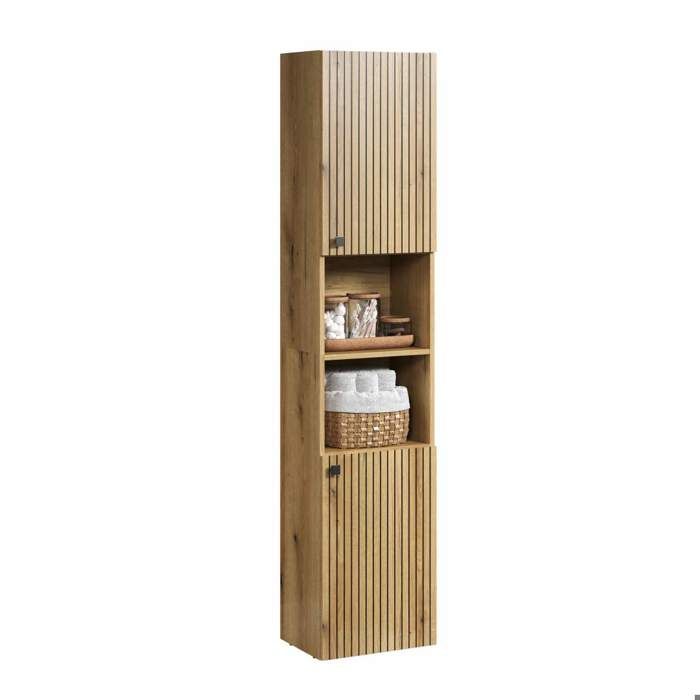 Badkamerkolom eiken decor Pure Bliss, L40 x H186 x D31 cm, met deuren en open vakken