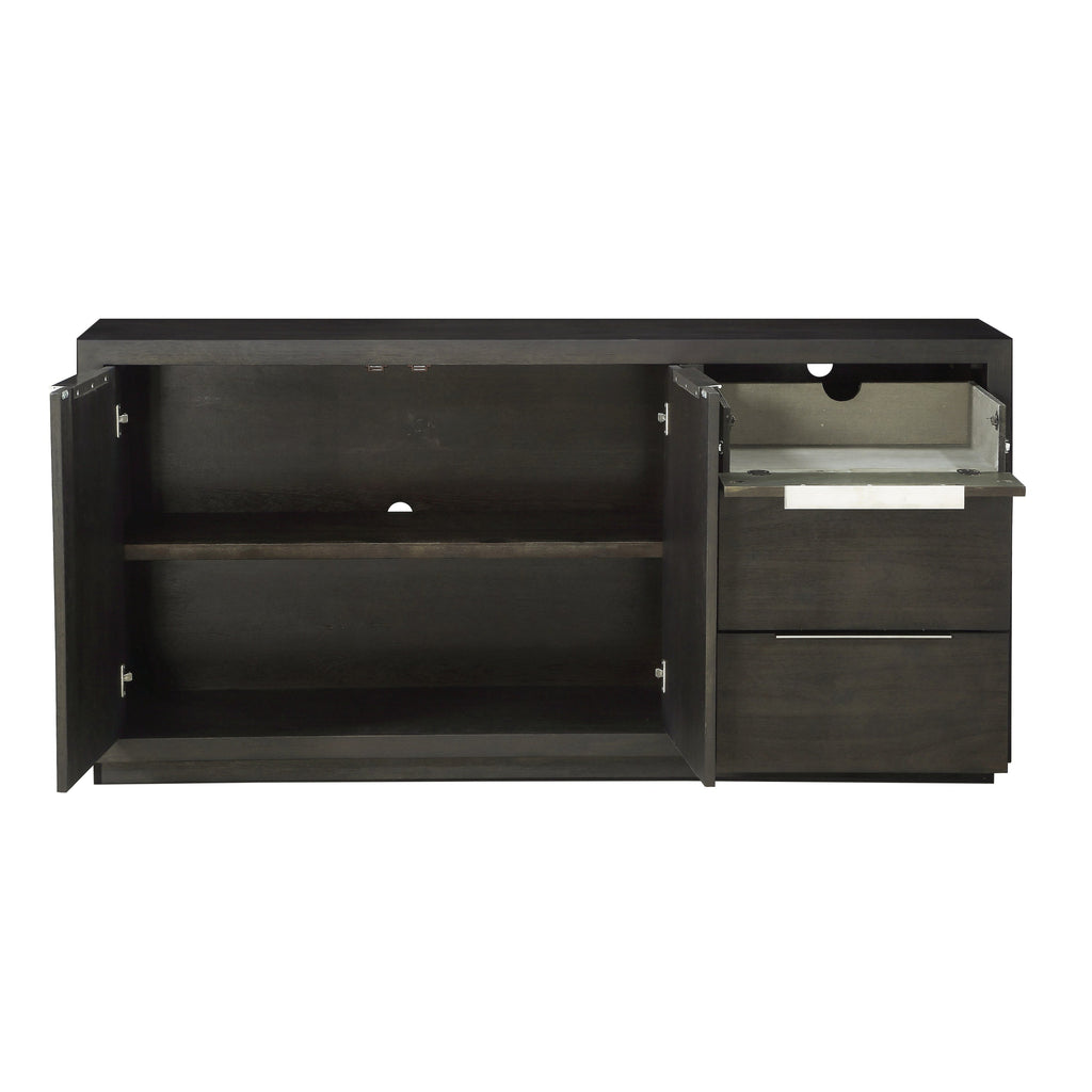 Dressoir acacia massief en fineer Oxford basaltgrijs, met deuren en lades – 167 x 45 x 81 cm