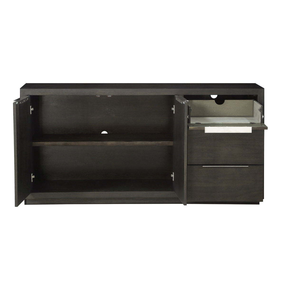 Dressoir acacia massief en fineer Oxford basaltgrijs, met deuren en lades – 167 x 45 x 81 cm