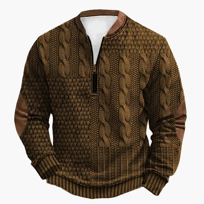 Men's knitted look sweatshirt with stand-up collar and zipper – stylish casual pullover for everyday and outdoor use