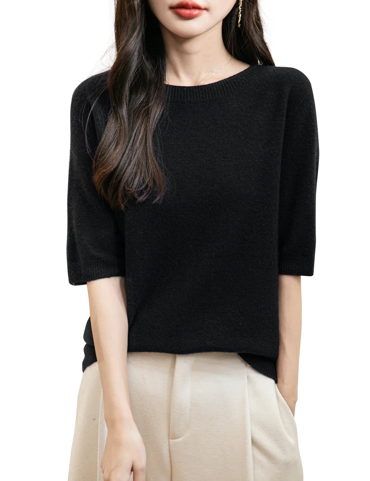 Women's short-sleeve sweater with crew neck - Soft top for women