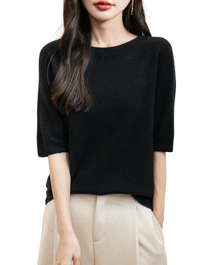 Women's short-sleeve sweater with crew neck - Soft top for women