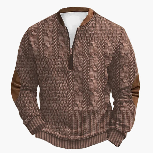 Men's knitted look sweatshirt with stand-up collar and zipper – stylish casual pullover for everyday and outdoor use