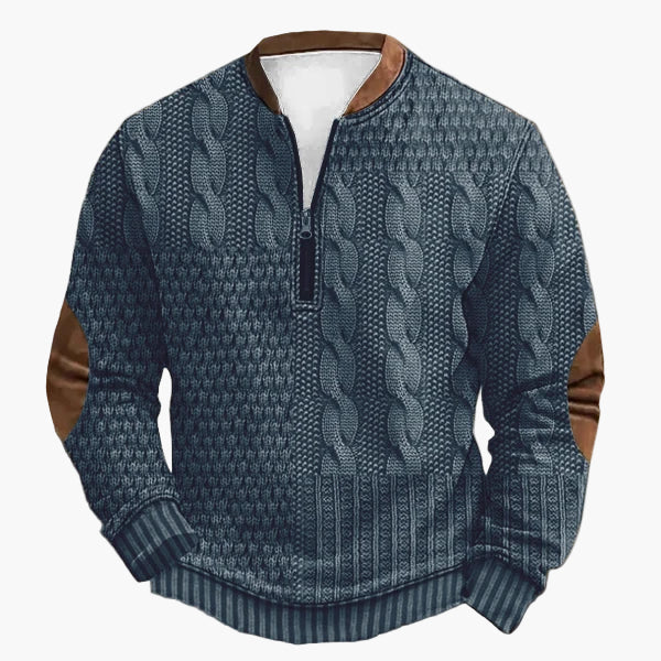 Men's knitted look sweatshirt with stand-up collar and zipper – stylish casual pullover for everyday and outdoor use