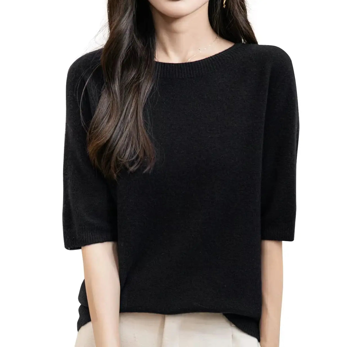 Women's short-sleeve sweater with crew neck - Soft top for women