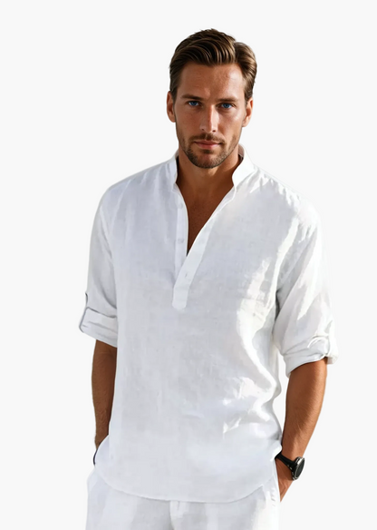 Men's Casual Shirt with Stand-Up Collar – Modern Long-Sleeve Shirt for Everyday, Office & Summer Occasions