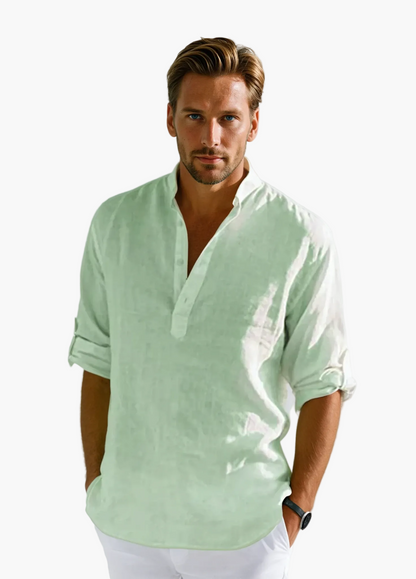 Men's Casual Shirt with Stand-Up Collar – Modern Long-Sleeve Shirt for Everyday, Office & Summer Occasions