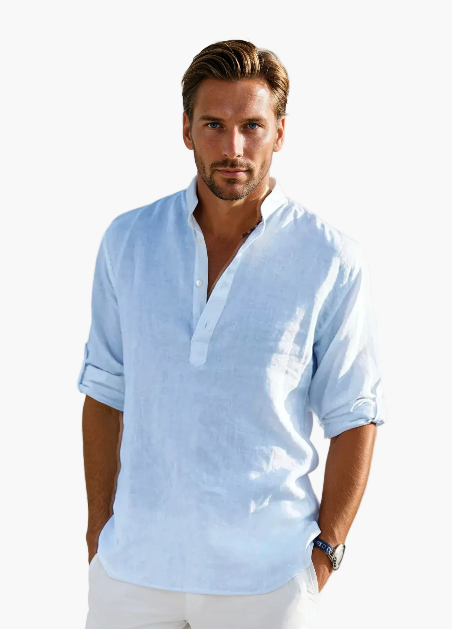 Men's Casual Shirt with Stand-Up Collar – Modern Long-Sleeve Shirt for Everyday, Office & Summer Occasions