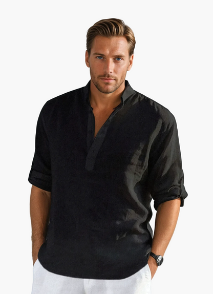 Men's Casual Shirt with Stand-Up Collar – Modern Long-Sleeve Shirt for Everyday, Office & Summer Occasions
