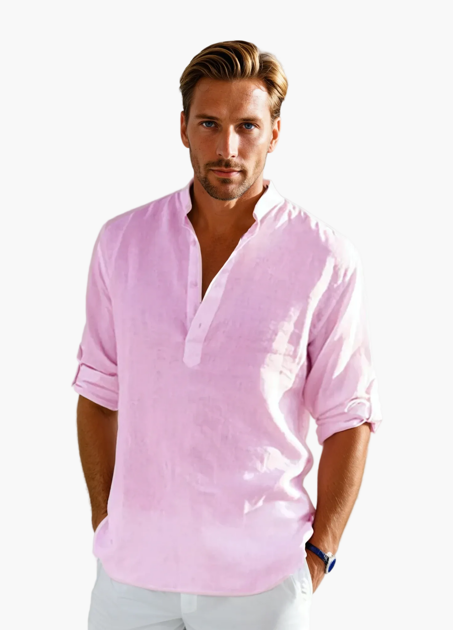 Men's Casual Shirt with Stand-Up Collar – Modern Long-Sleeve Shirt for Everyday, Office & Summer Occasions