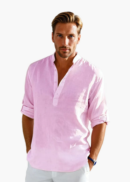 Men's Casual Shirt with Stand-Up Collar – Modern Long-Sleeve Shirt for Everyday, Office & Summer Occasions