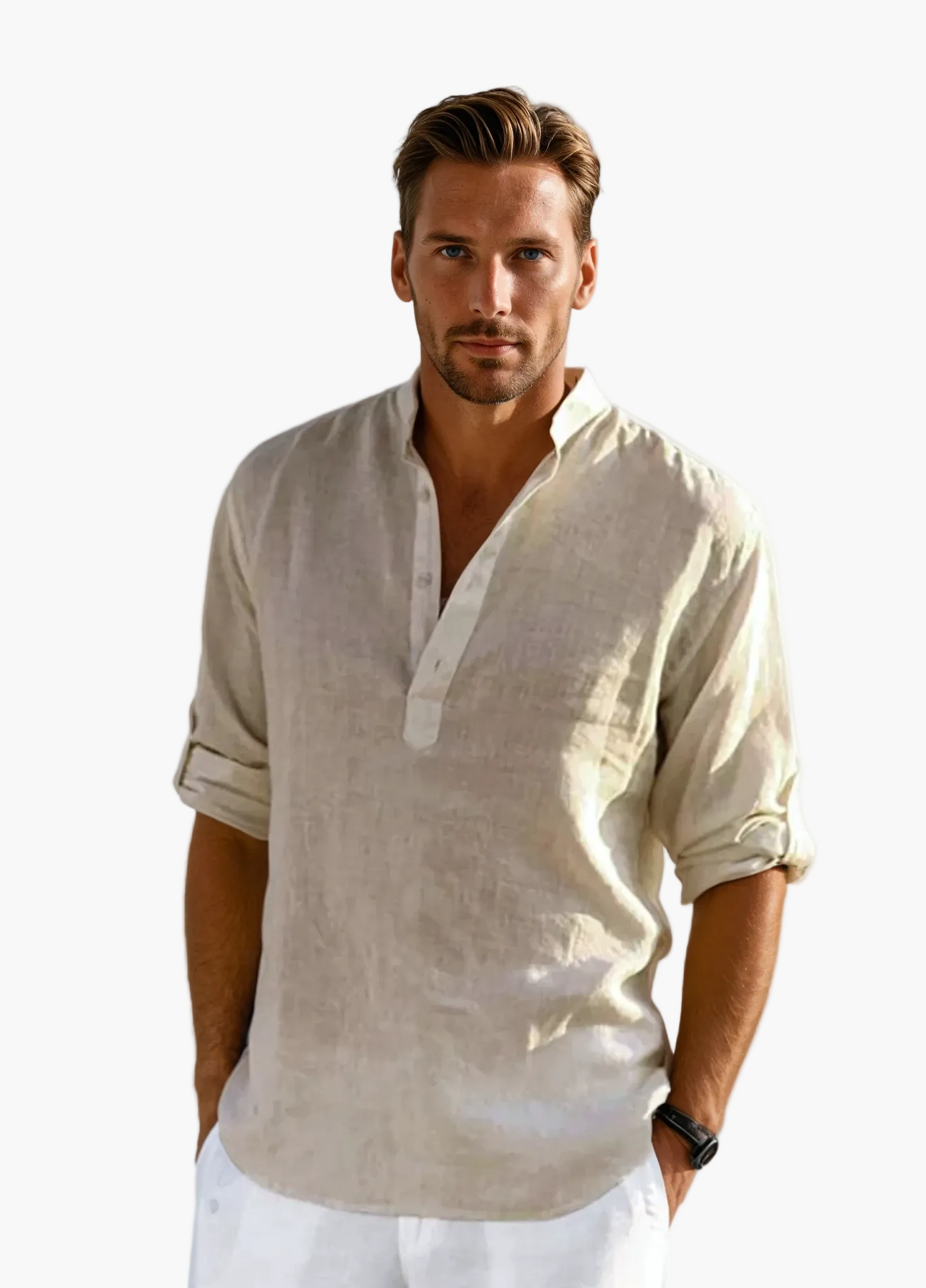 Men's Casual Shirt with Stand-Up Collar – Modern Long-Sleeve Shirt for Everyday, Office & Summer Occasions