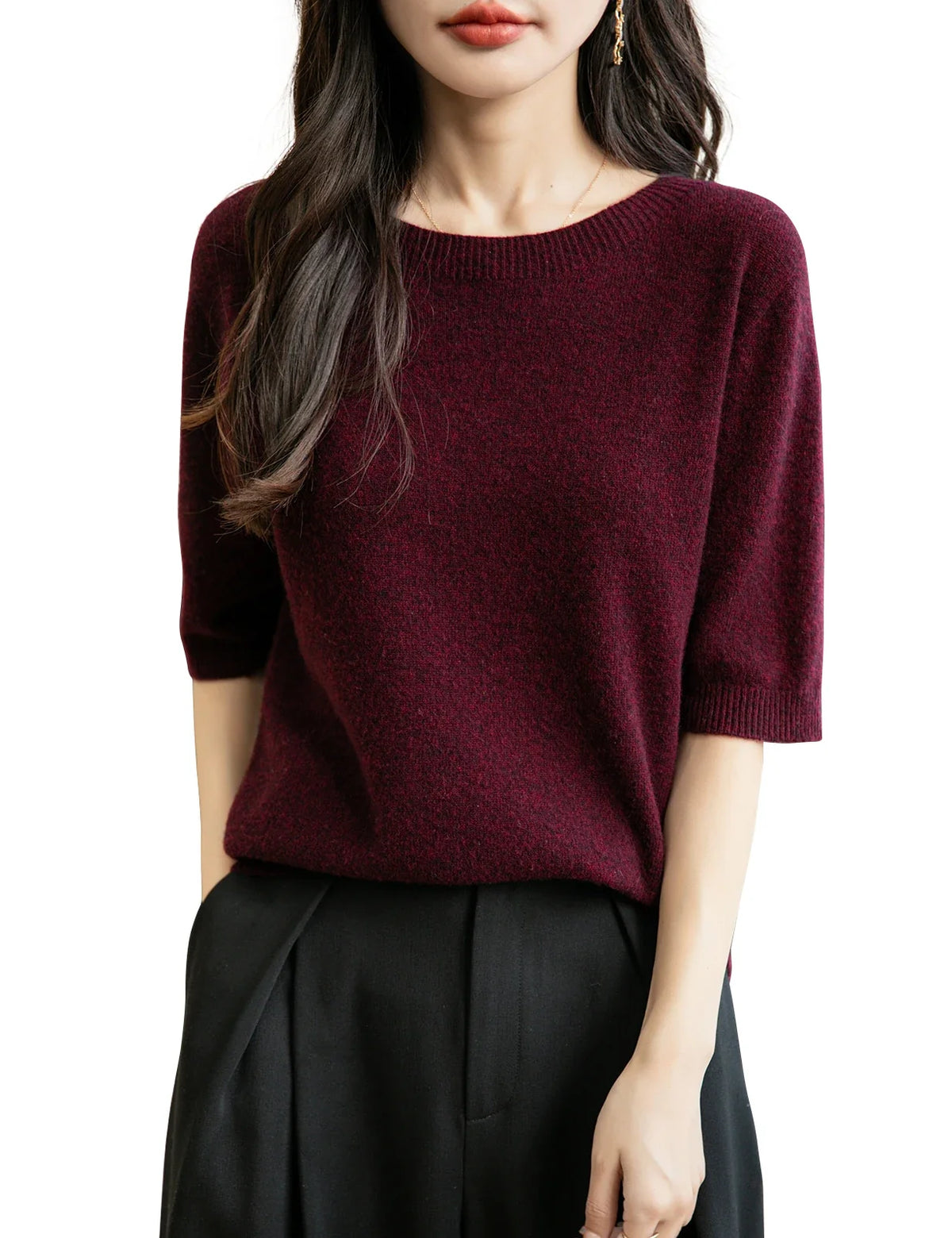 Women's short-sleeve sweater with crew neck - Soft top for women