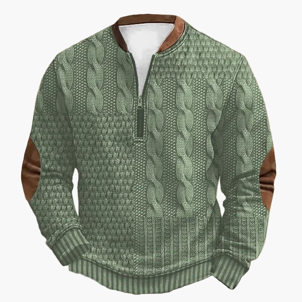 Men's knitted look sweatshirt with stand-up collar and zipper – stylish casual pullover for everyday and outdoor use
