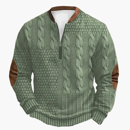Men's knitted look sweatshirt with stand-up collar and zipper – stylish casual pullover for everyday and outdoor use