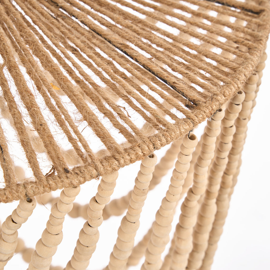 Hanglamp houten kralen naturel, handgemaakt, hout en ijzer – 47 x 47 x 80 cm, woonkamer en eetkamer