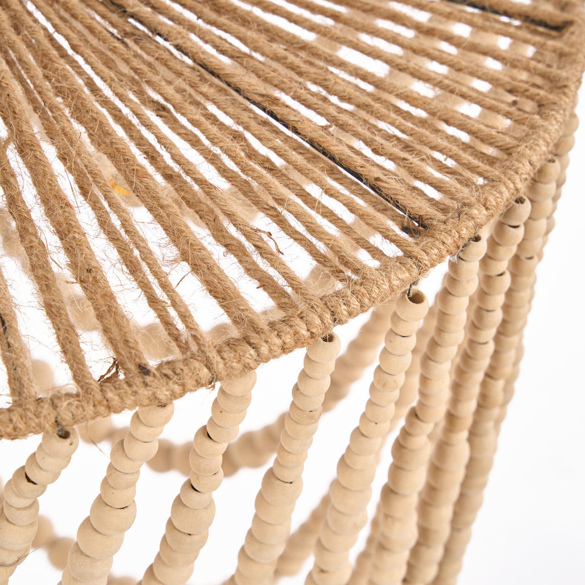 Hanglamp houten kralen naturel, handgemaakt, hout en ijzer – 47 x 47 x 80 cm, woonkamer en eetkamer