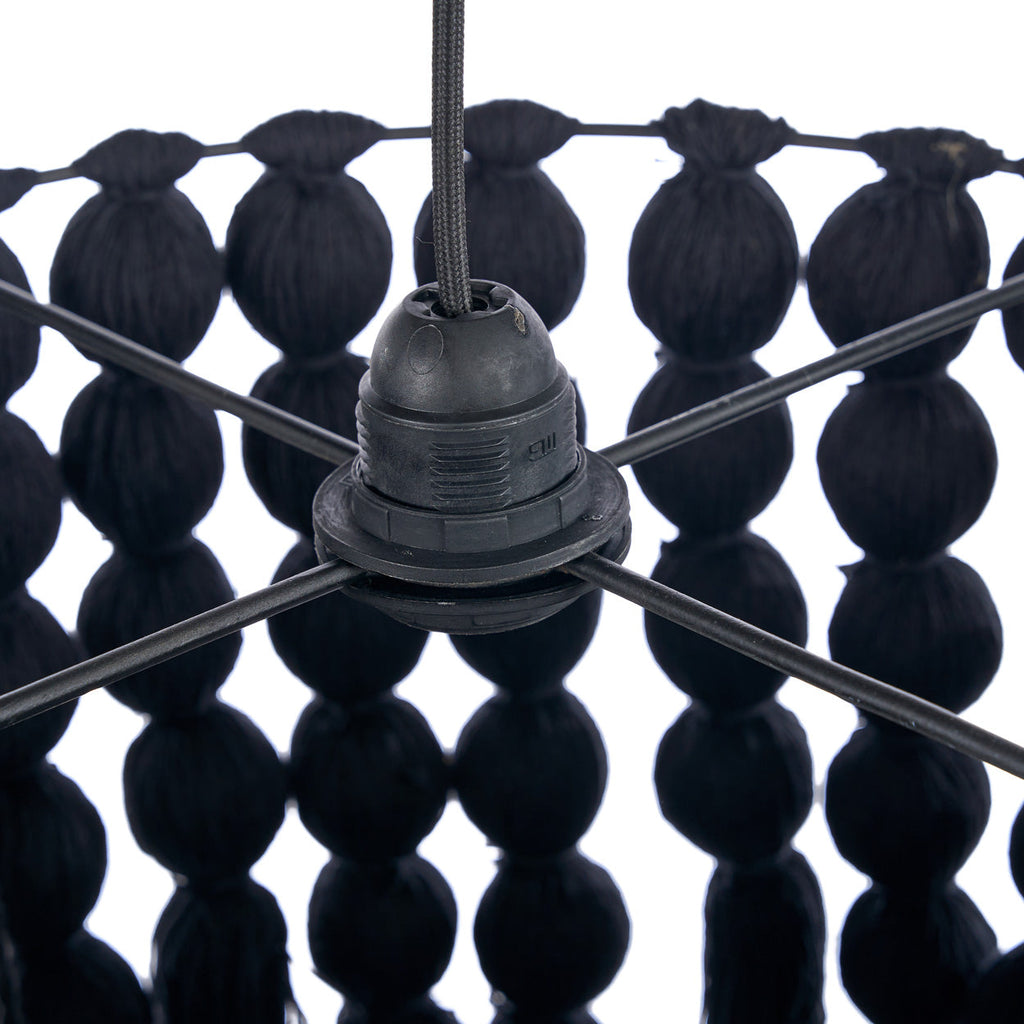 Hanglamp katoen zwart Nomad XL, handgemaakt met kwastjes – Ø 50 x 160 cm