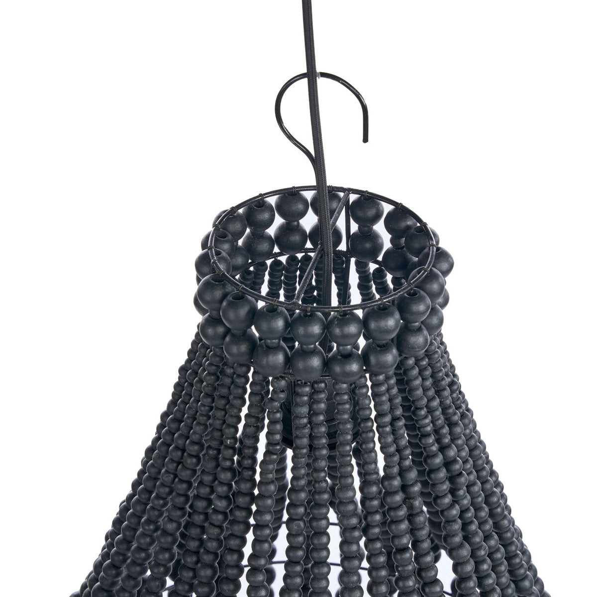 Hanglamp hout en ijzer houten kralen Teardrop kroonluchter zwart – Ø 40 x 75 cm, voor zithoek of eettafel