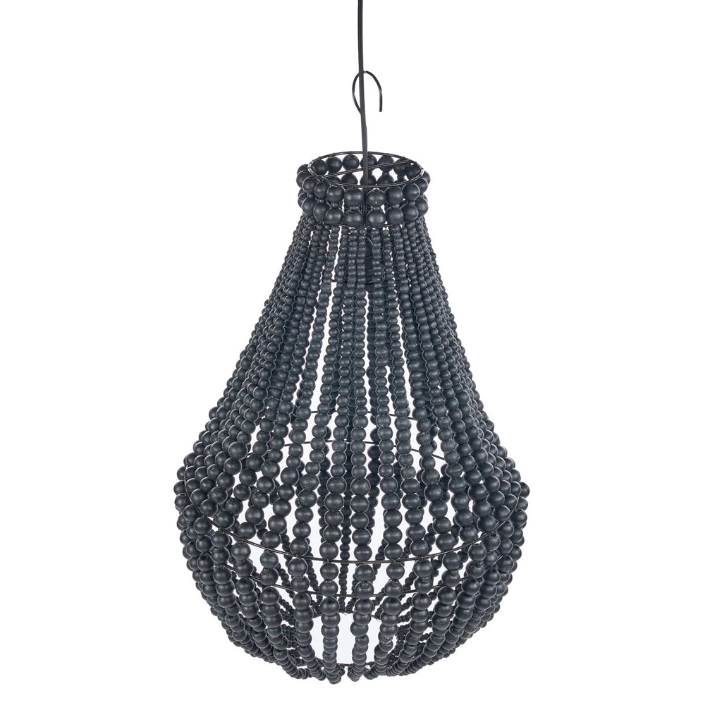 Hanglamp hout en ijzer houten kralen Teardrop kroonluchter zwart – Ø 40 x 75 cm, voor zithoek of eettafel
