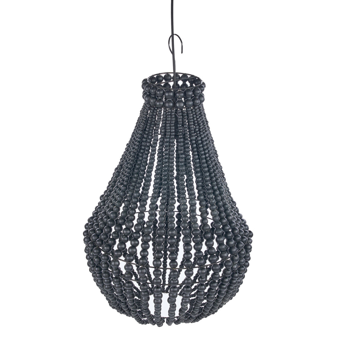 Hanglamp hout en ijzer houten kralen Teardrop kroonluchter zwart – Ø 40 x 75 cm, voor zithoek of eettafel