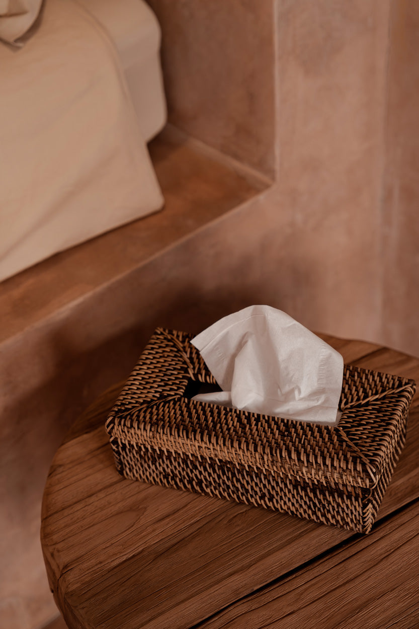 Tissuebox rotan handgevlochten naturel bruin 27 x 14 x 9 cm, met afneembaar deksel