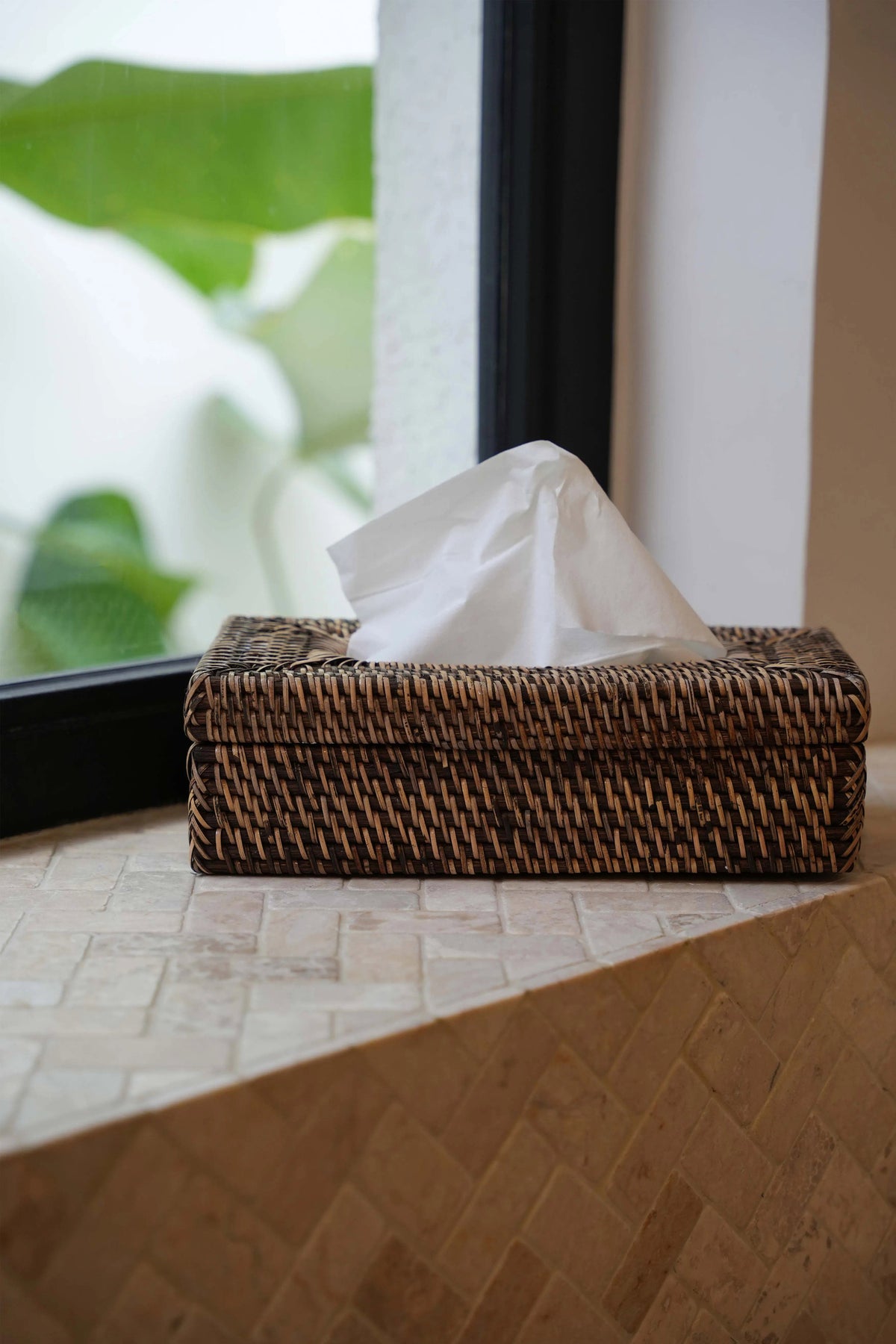 Tissuebox rotan handgevlochten naturel bruin 27 x 14 x 9 cm, met afneembaar deksel