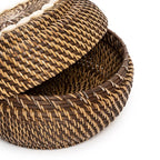 Opbergmand rotan met deksel en cowrieschelpen, naturel bruin, 23 x 23 x 15 cm