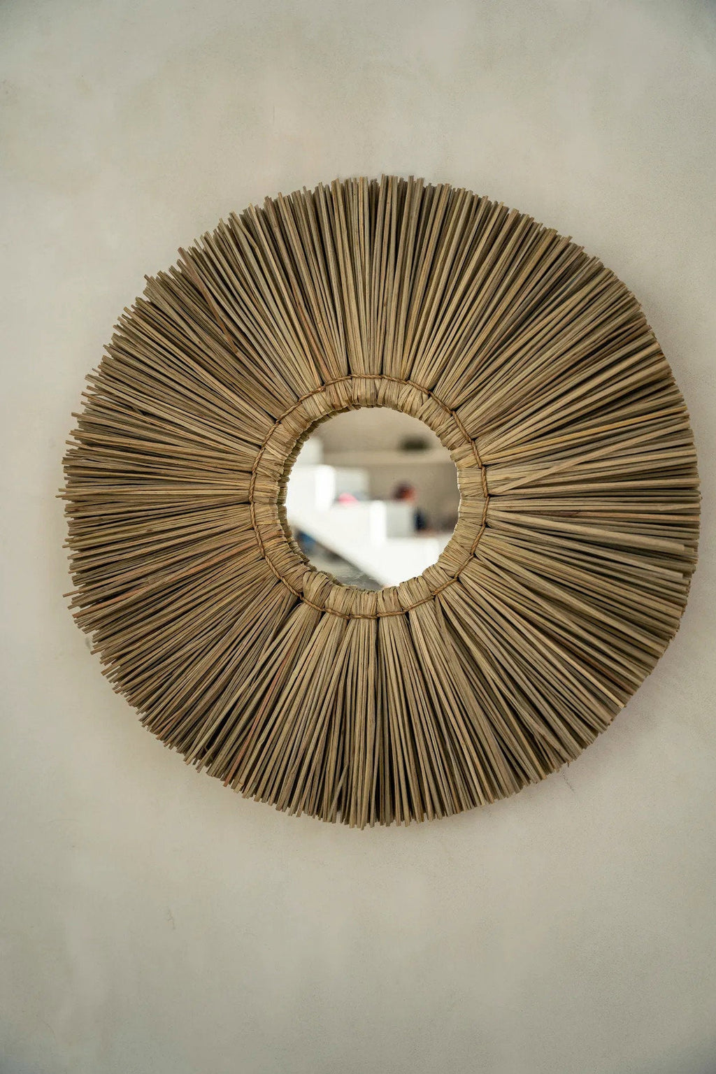 Spiegel rond Alang-alanggras boho naturel Ø 35 cm, voor hal, woonkamer en slaapkamer