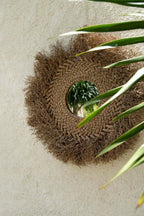 Spiegel waterhyacint Early Monday handgemaakt, naturel – 75 x 75 cm, rond met franje
