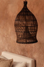 Hanglamp bamboe handgeweven Woven Bell, donker walnoot – 30 x 30 x 50 cm, voor eettafel of leeshoek