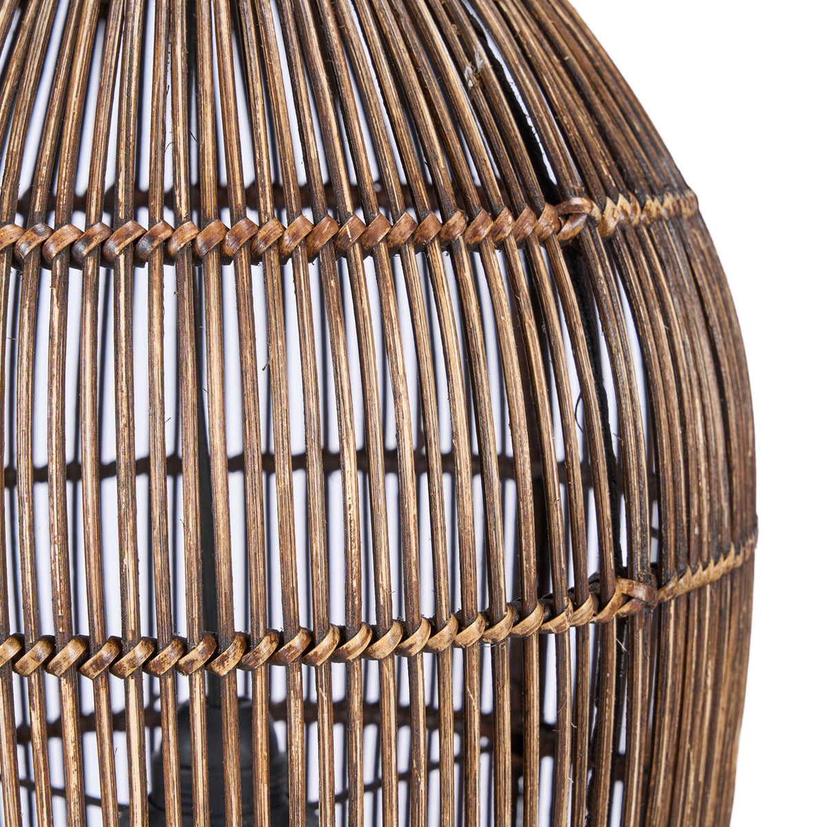 Hanglamp bamboe handgeweven Woven Bell, donker walnoot – 30 x 30 x 50 cm, voor eettafel of leeshoek