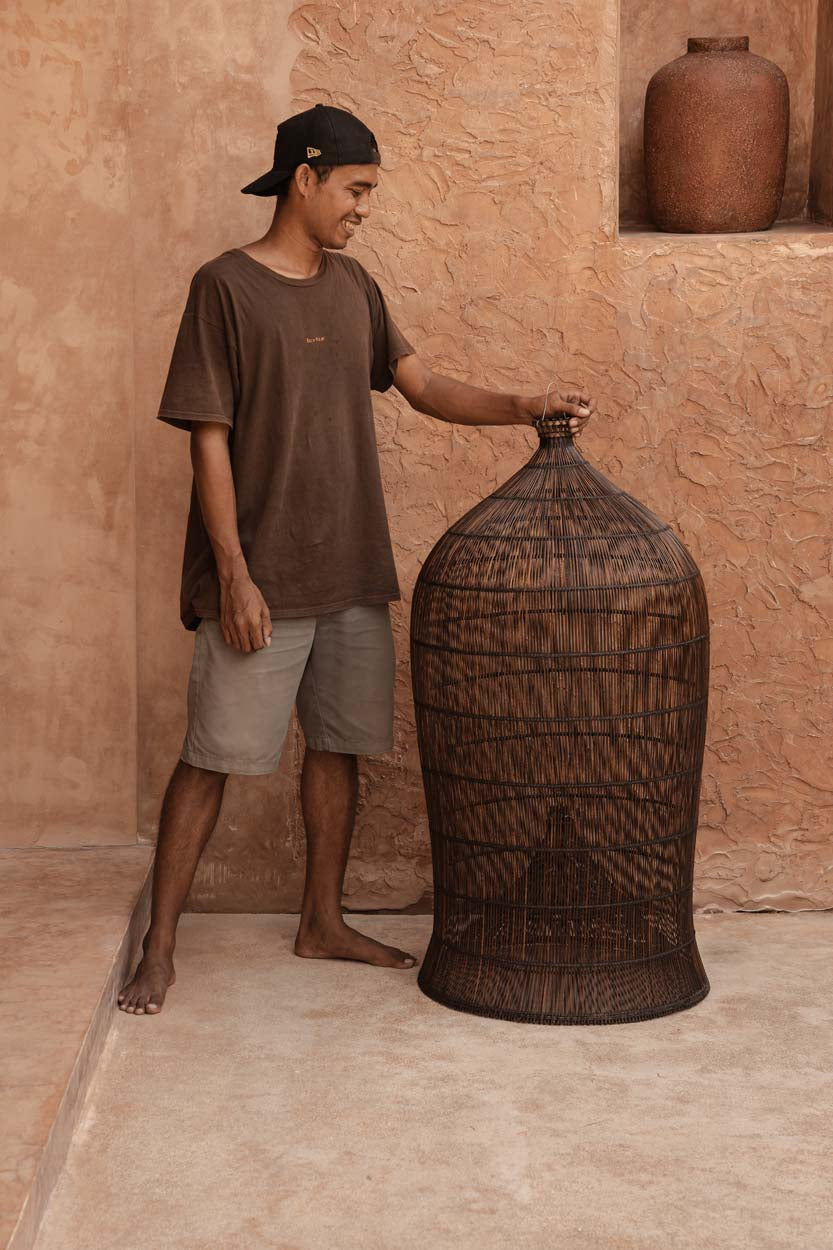 Hanglamp bamboe handgevlochten klokvorm Woven Bell, donker walnoot – Ø 60 x 112 cm, XL