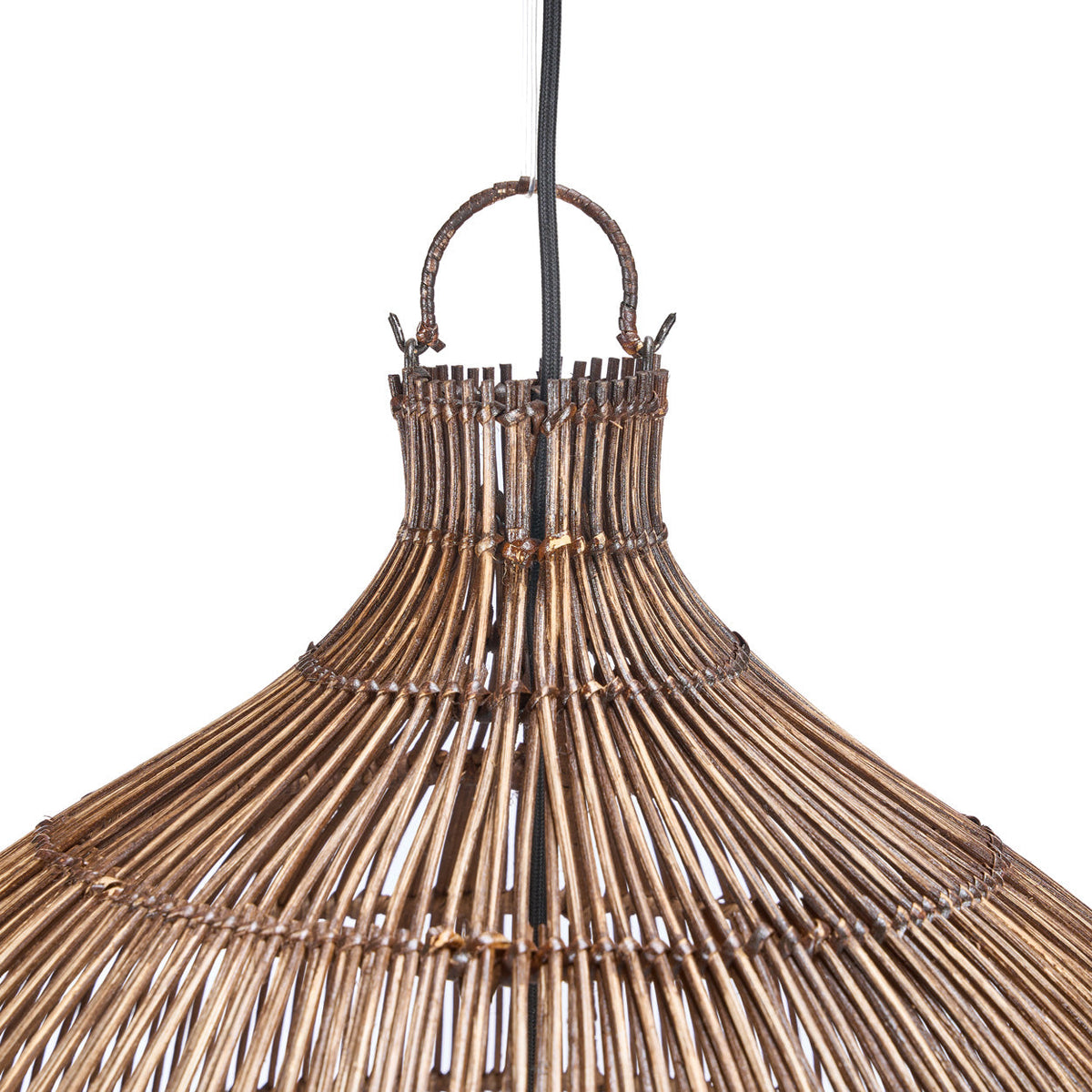Hanglamp bamboe handgevlochten klokvorm Woven Bell, donker walnoot – Ø 60 x 112 cm, XL