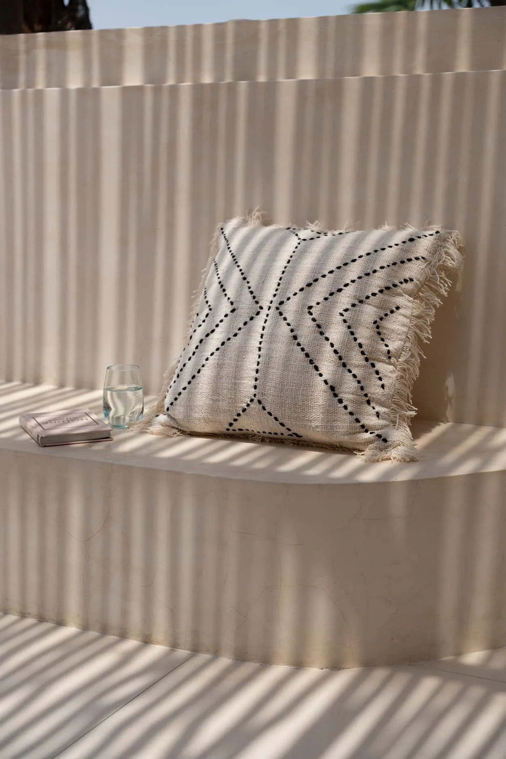 Kussenhoes katoen en raffia tribal boho natuurlijk zwart 50 x 50 cm, voor woonkamer en slaapkamer