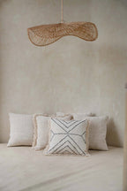 Kussenhoes katoen en raffia tribal boho natuurlijk zwart 50 x 50 cm, voor woonkamer en slaapkamer