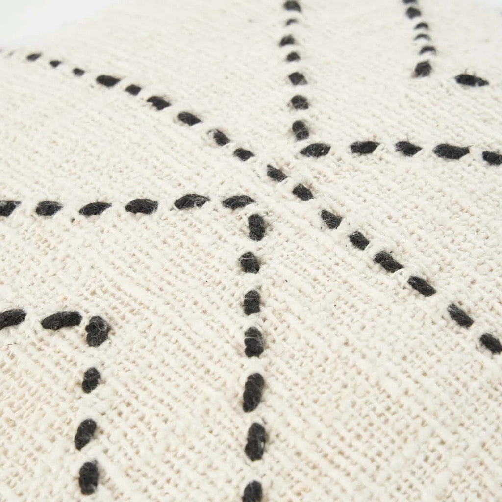 Kussenhoes katoen en raffia tribal boho natuurlijk zwart 50 x 50 cm, voor woonkamer en slaapkamer