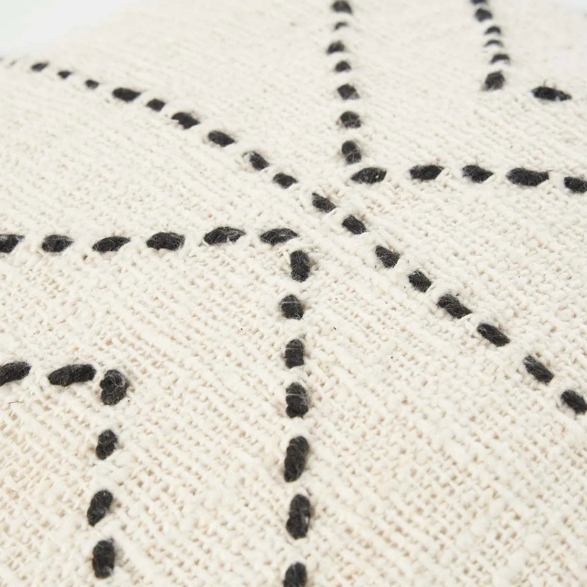 Kussenhoes katoen en raffia tribal boho natuurlijk zwart 50 x 50 cm, voor woonkamer en slaapkamer