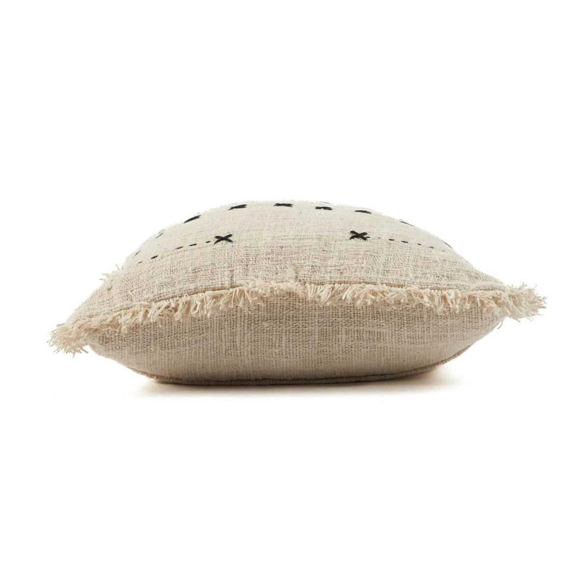 Kussenhoes katoen boho The French Kiss naturel met zwarte stiksels 50 x 50 cm, woonkamer en slaapkamer