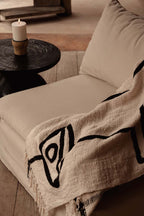Plaid katoen Evil Eye natuurlijk zwart 240 x 128 cm, voor bed en bank